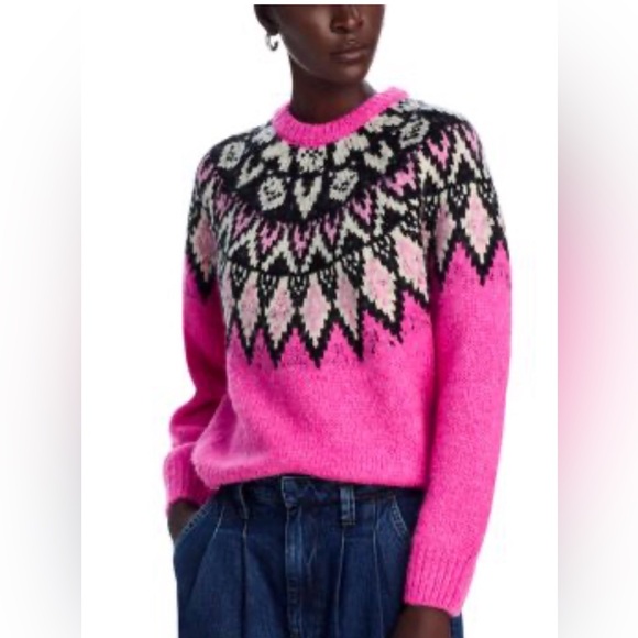 Aqua Sweaters - AQUA Bloomingdale’s exclusive Fair Isle Crewneck Sweater Pink NWT
